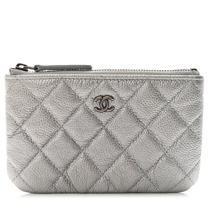 Chanel Metallic Caviar Quilted Small Cosmetic Case Silver 1 of 7