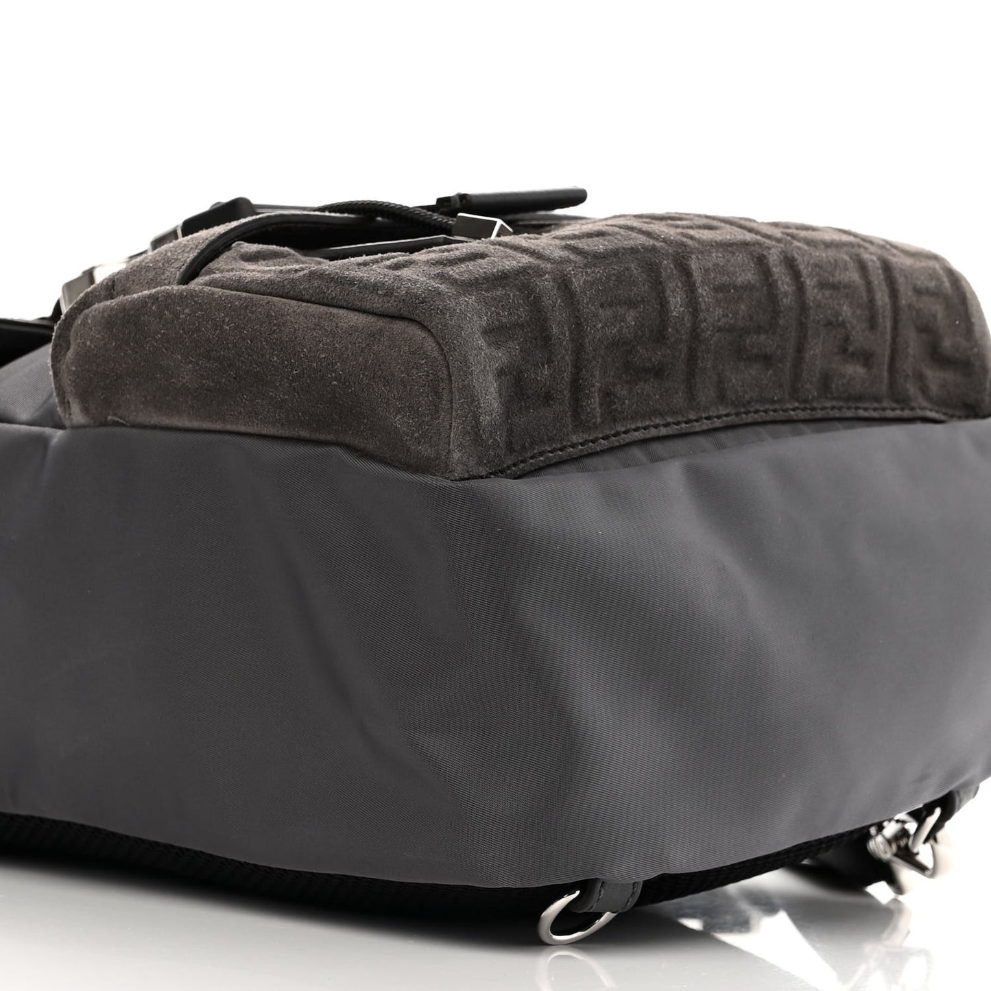 Suede Nylon Santander Cuoio Romano Bi-Color FF Embossed Small Fendiness Backpack Piombo Fango Grigio Polvere Asphalto