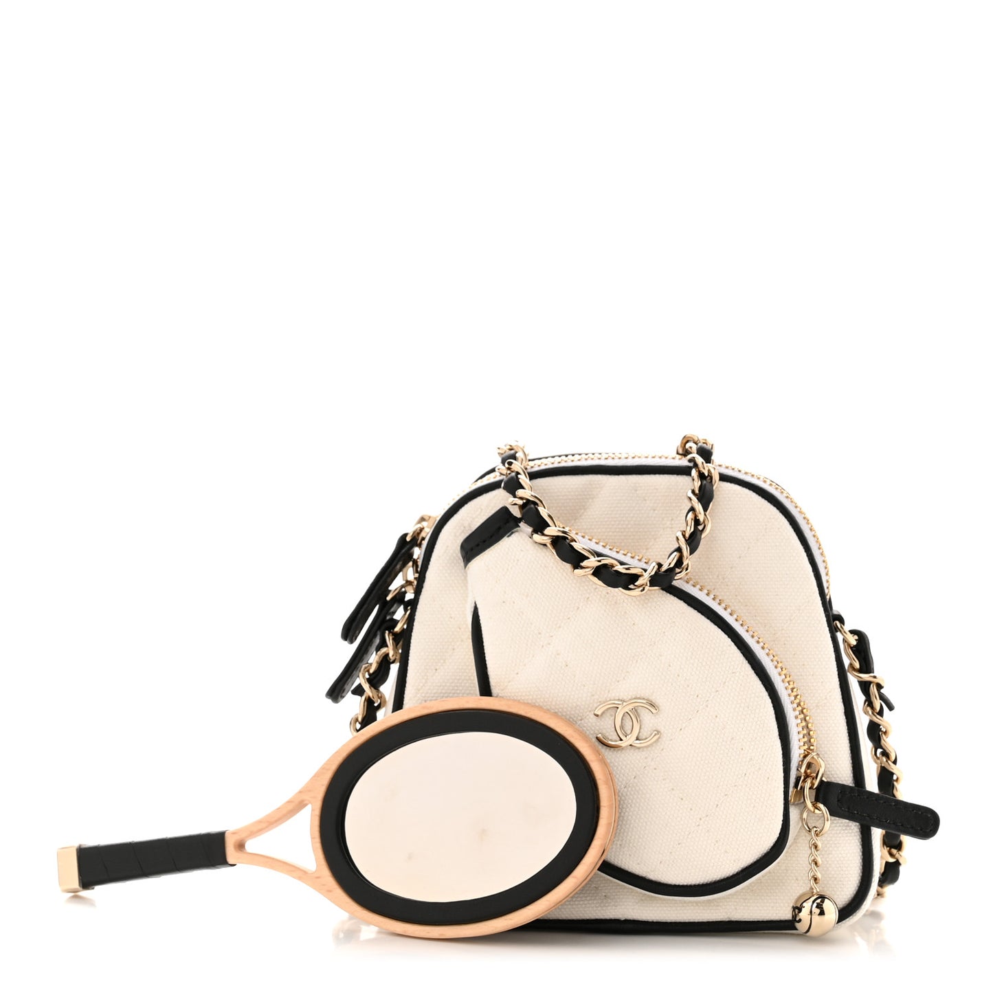 Canvas Calfskin Tennis Racket Mini Bag White Black
