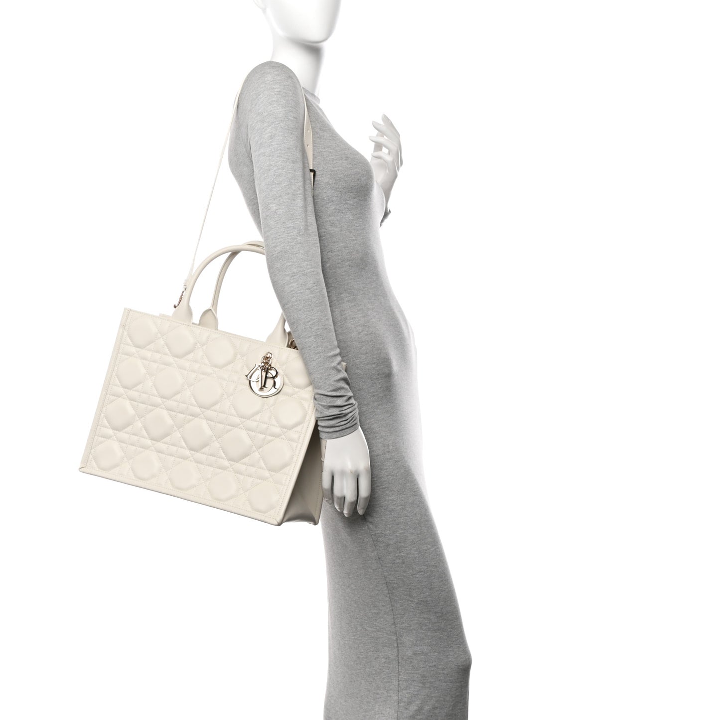 Calfskin Macro Cannage Medium Book Tote White