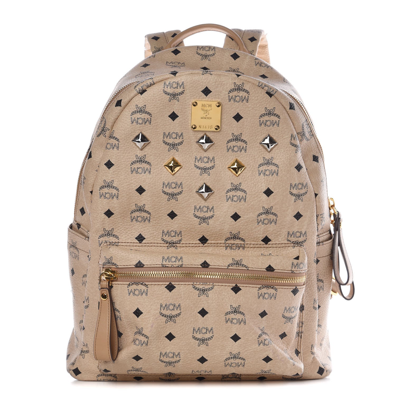 MCM Visetos Medium Studded Stark Backpack Beige 1 of 14