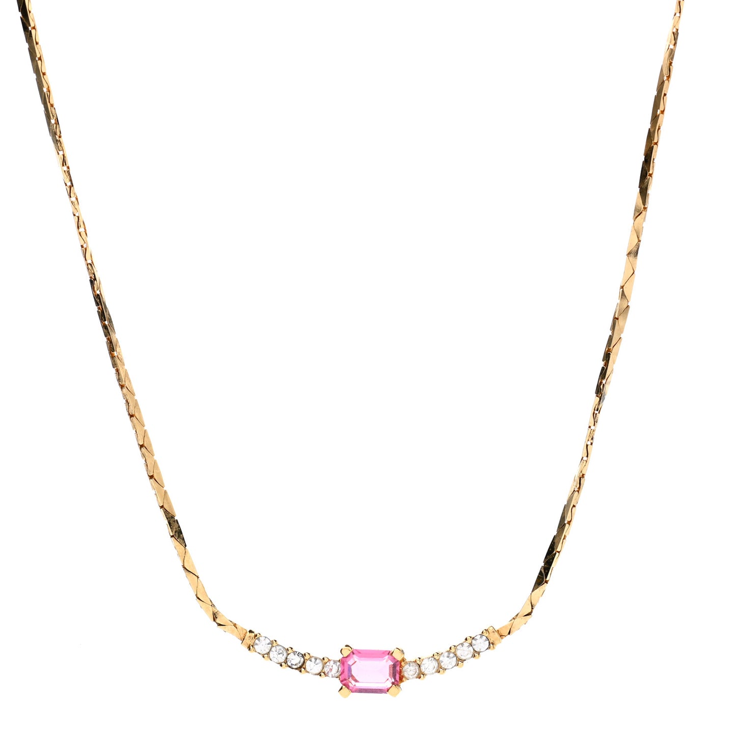 Crystal Chain Necklace Gold Pink