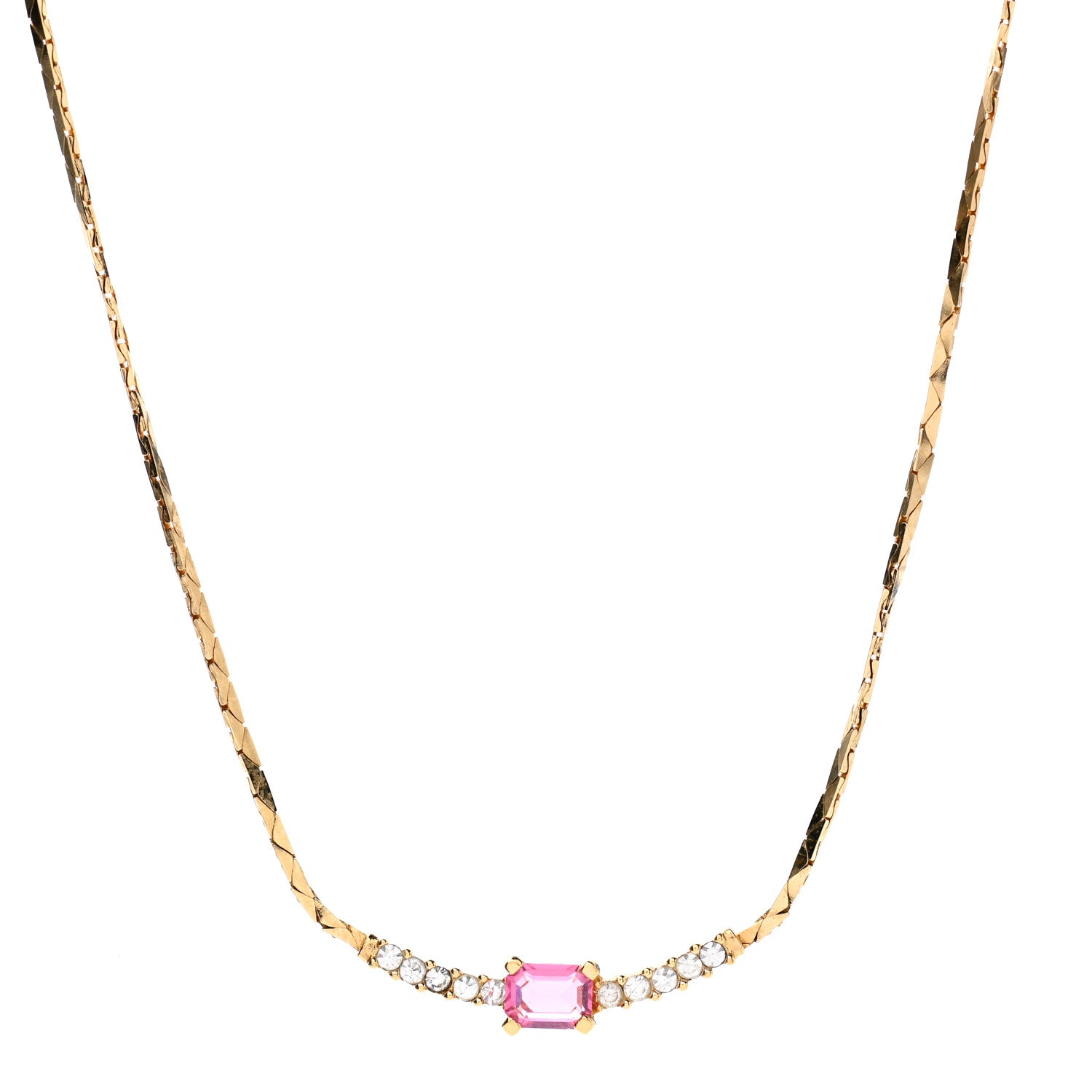 Christian Dior Crystal Chain Necklace Gold Pink 1 of 5