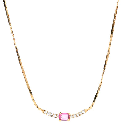 Christian Dior Crystal Chain Necklace Gold Pink 1 of 5