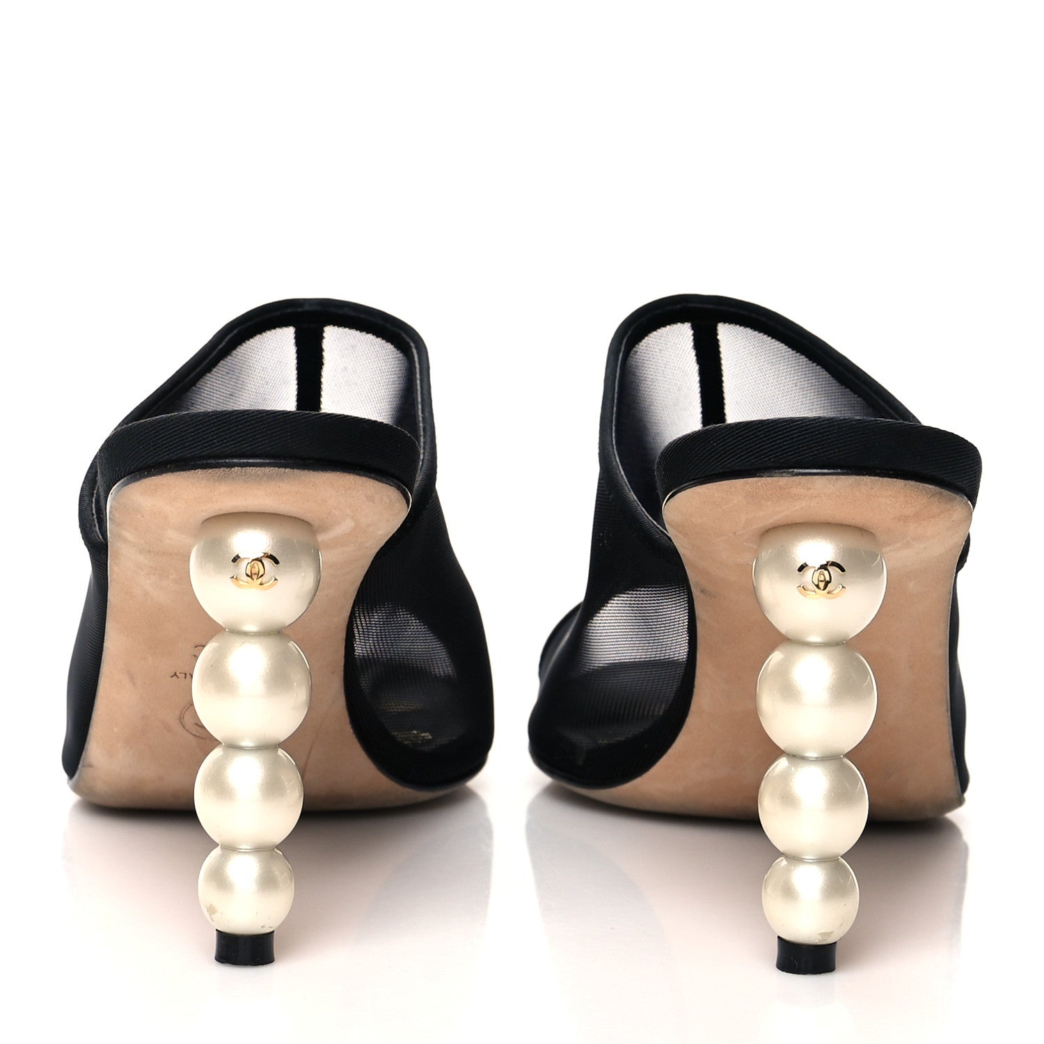 Chanel Mesh Goatskin Pearl Mules 38.5 Black 5 of 8