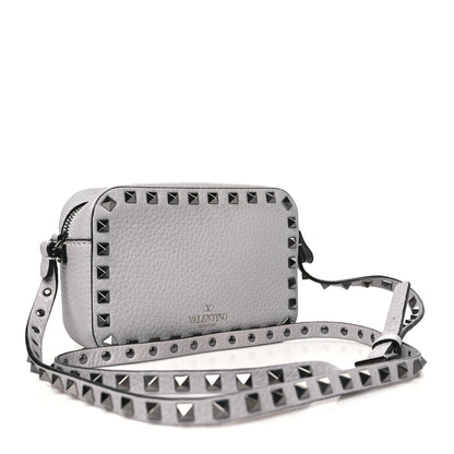 Valentino Garavani Grained Calfskin Small Rockstud Flap Pocket Camera Crossbody Bag Pastel Grey 3 of 10