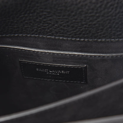 Saint Laurent Grained Calfskin Medium Monogram Sunset Satchel Black 5 of 8
