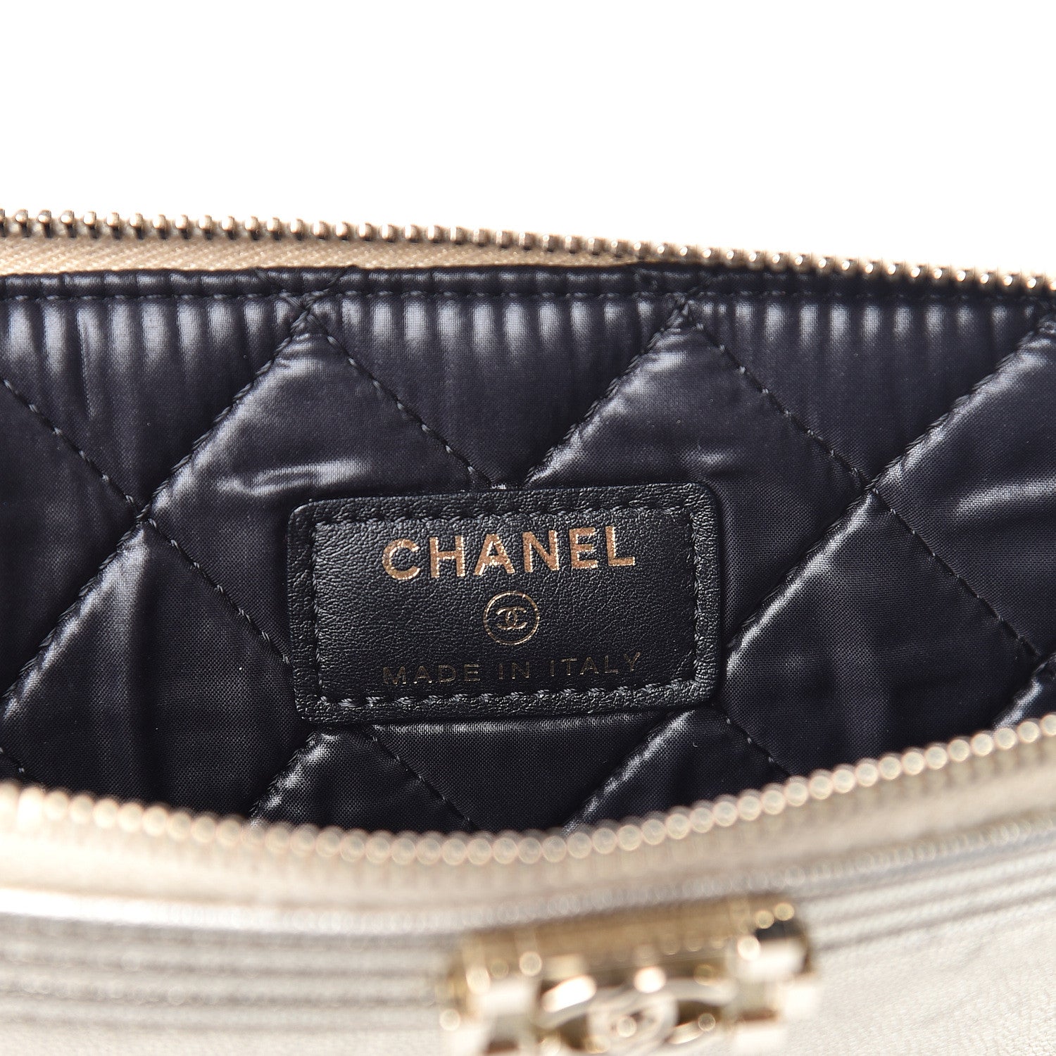 Chanel Metallic Goatskin Lambskin Medium Boy Cosmetic Case Black Gold 6 of 10