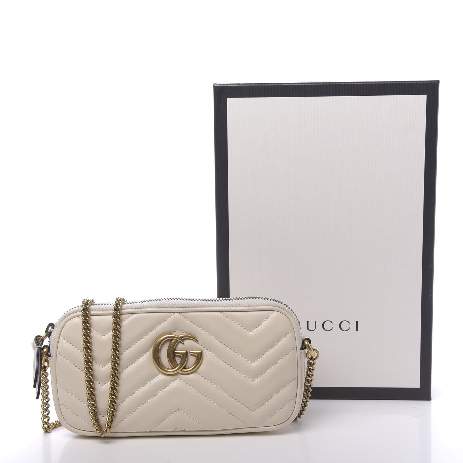 Gucci Calfskin Matelasse Mini GG Marmont Chain Crossbody Bag White 13 of 13