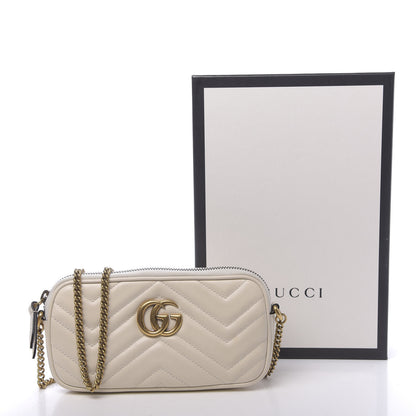 Gucci Calfskin Matelasse Mini GG Marmont Chain Crossbody Bag White 13 of 13