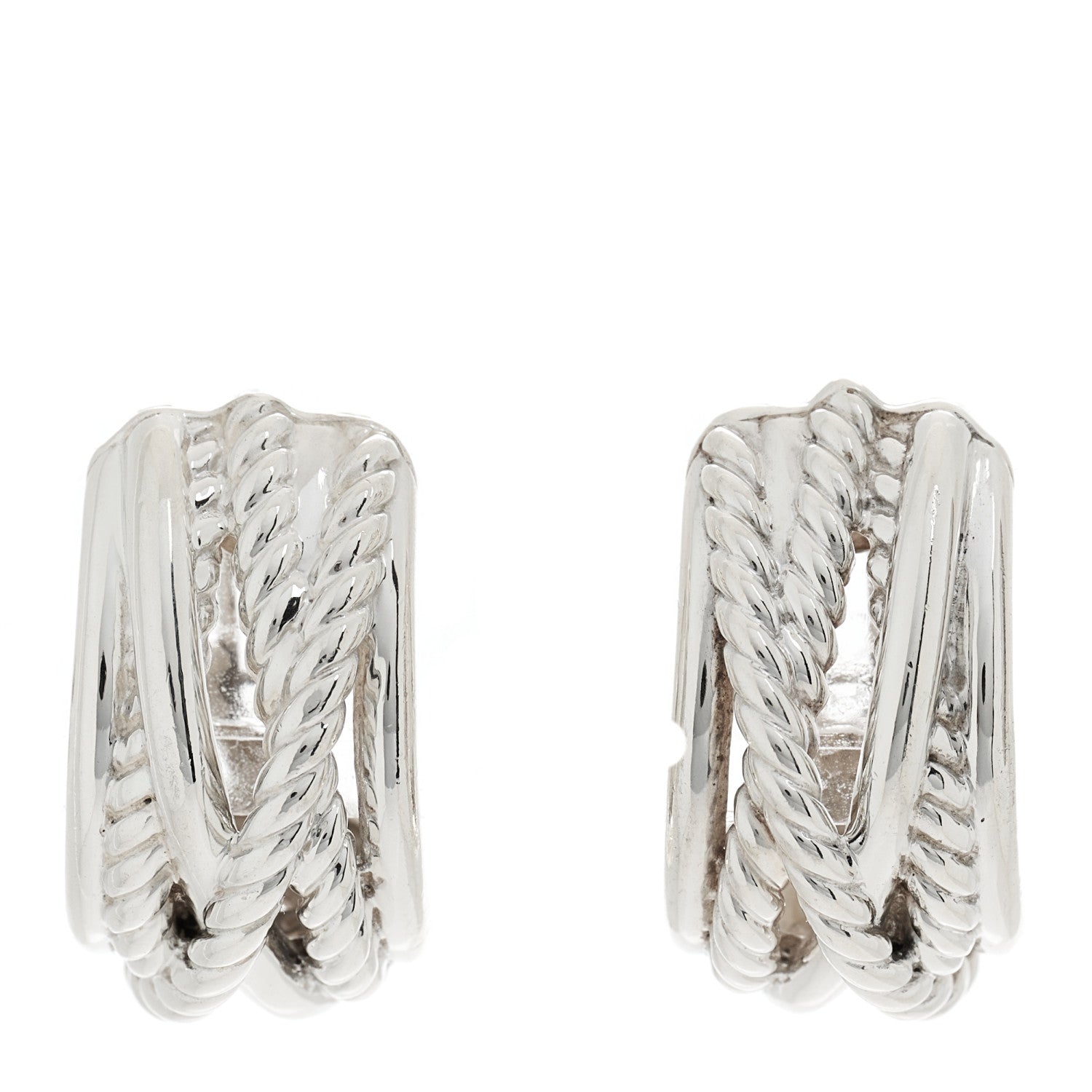 David Yurman Sterling Silver 23mm Crossover Shrimp Earrings 1 of 4