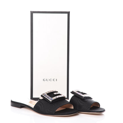 Gucci Moire Fabric Crystal Square G Madelyn Slide Sandals 38.5 Black 7 of 7
