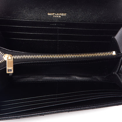Saint Laurent Grain De Poudre Matelasse Chevron Monogram Flap Wallet Black 7 of 9
