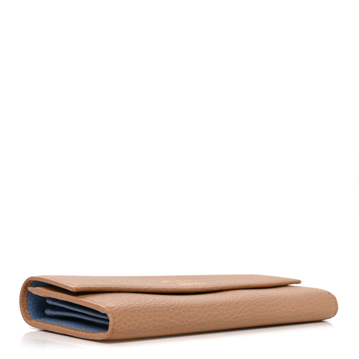 Dollar Calfskin Bi-Color Swing Continental Wallet Camelia Mineral Blue