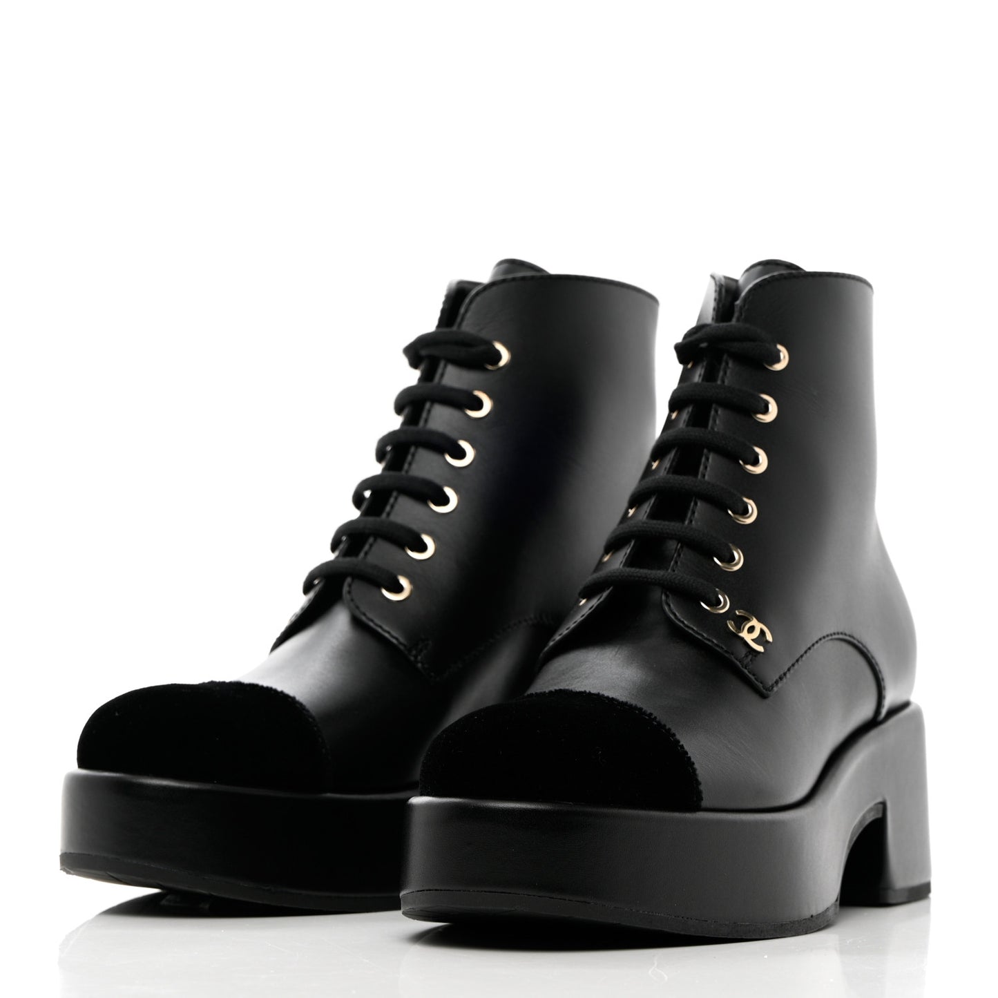 Calfskin Velvet CC Cap Toe Boots 38 Black