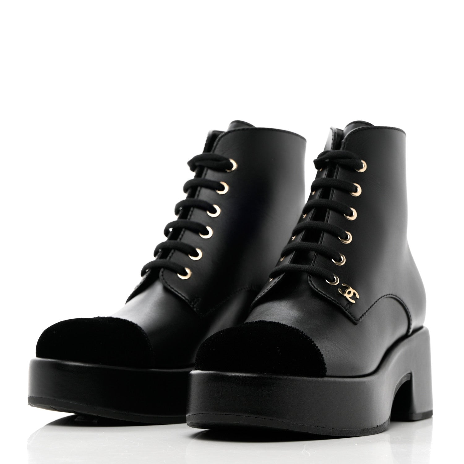 Chanel Calfskin Velvet CC Cap Toe Boots 38 Black 3 of 13