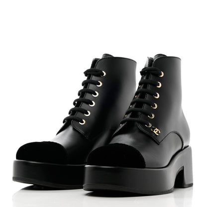 Chanel Calfskin Velvet CC Cap Toe Boots 38 Black 3 of 13