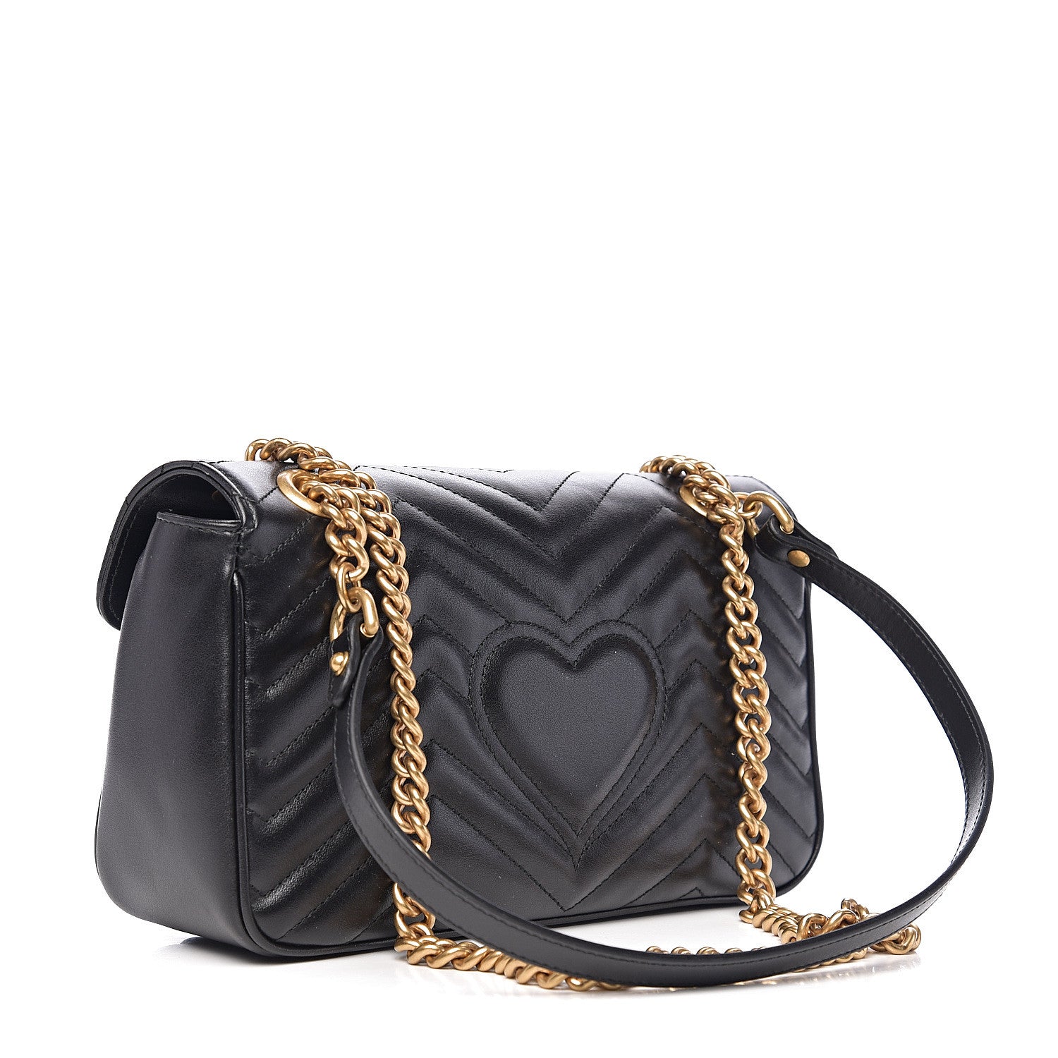 Gucci Calfskin Matelasse Small GG Marmont Shoulder Bag Black 2 of 9