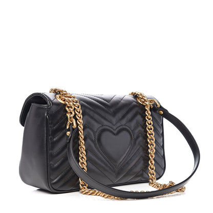 Gucci Calfskin Matelasse Small GG Marmont Shoulder Bag Black 2 of 9
