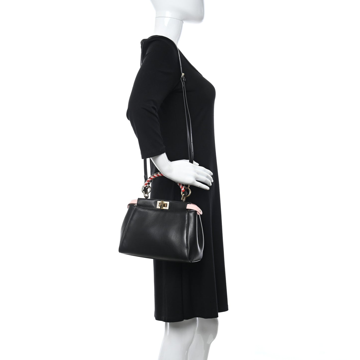 Nappa Vitello Century Woven Handle Mini Peekaboo Iconic Satchel Black Confetto Multicolor