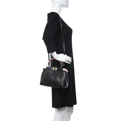 Fendi Nappa Vitello Century Woven Handle Mini Peekaboo Iconic Satchel Black Confetto Multicolor 2 of 11