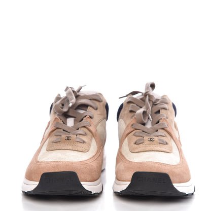 Chanel Suede Calfskin CC Sneakers 37.5 Beige Pink 2 of 10
