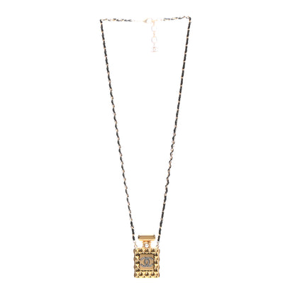 Chanel Crystal Pearl Perfume Bottle CC Necklace Black Gold 3 of 4