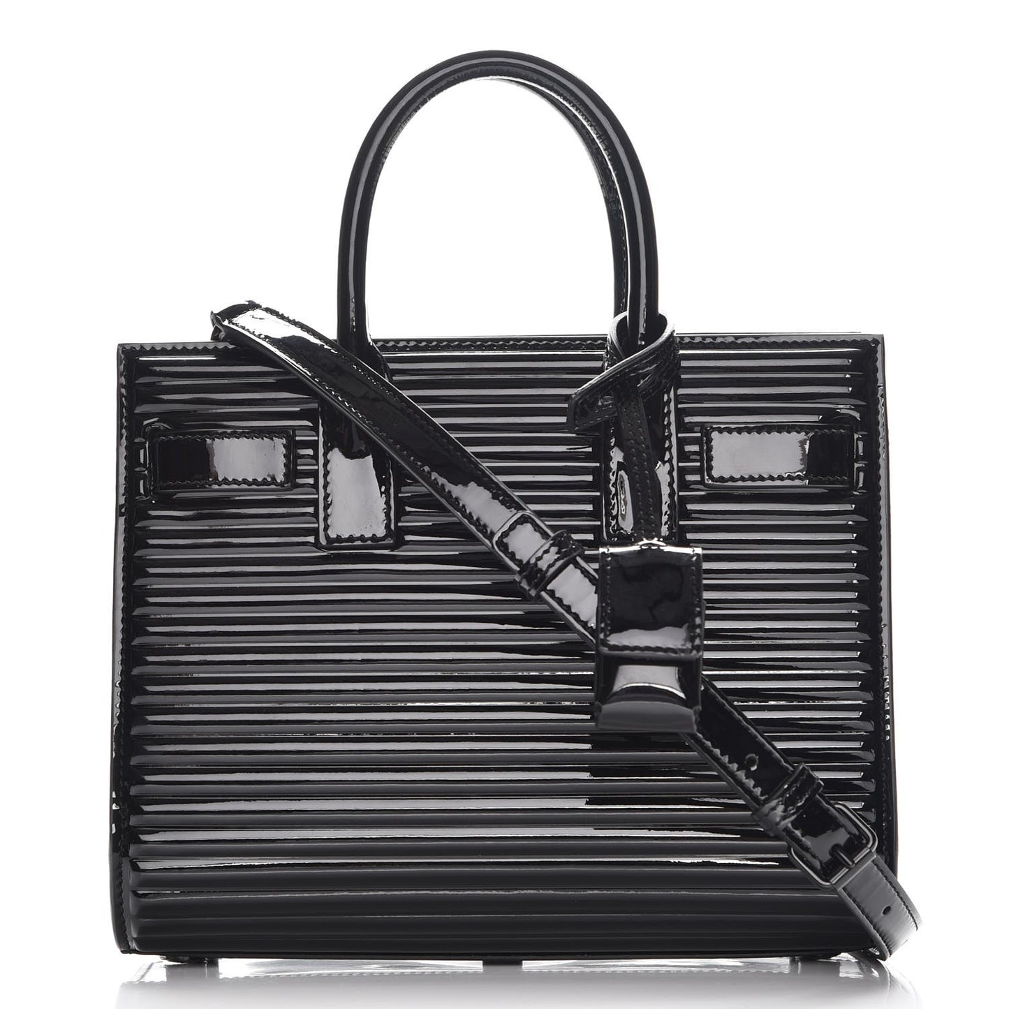 Ribbed Patent Calfskin Nano Sac De Jour Black