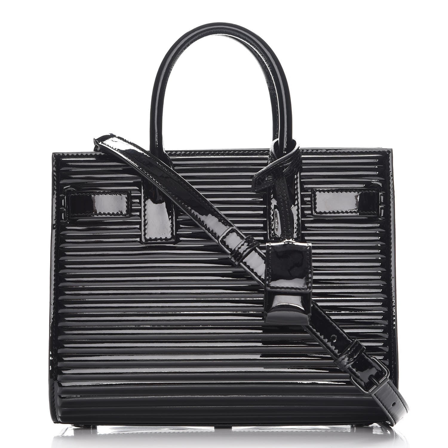 Saint Laurent Ribbed Patent Calfskin Nano Sac De Jour Black 1 of 7