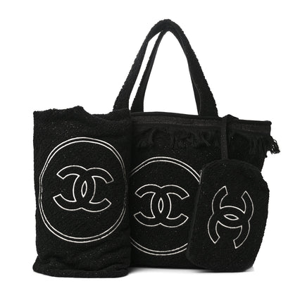 Chanel Terry Cotton CC Beach Tote Towel Set Black 1 of 16