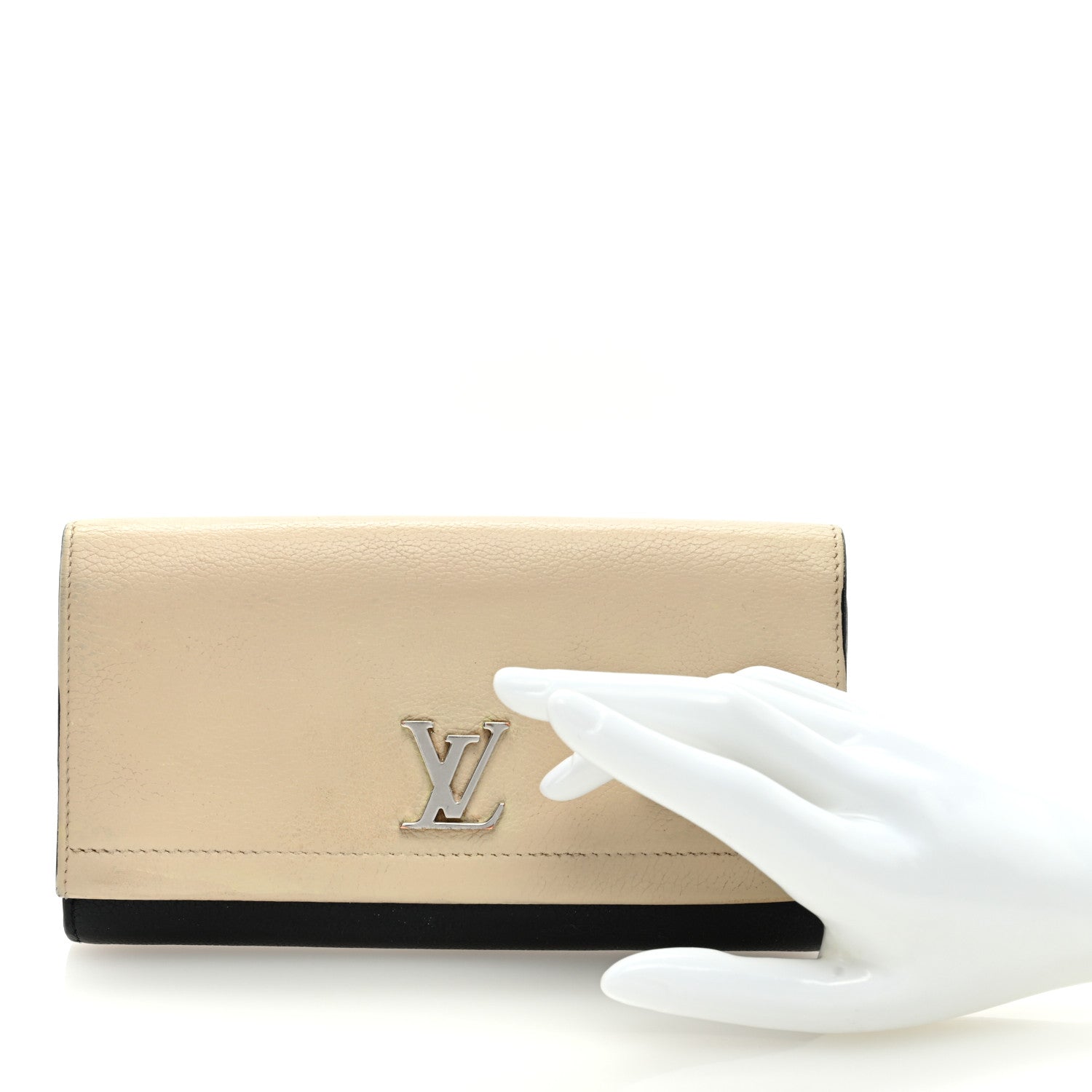 Louis Vuitton Calfskin Lockme II Wallet Vanille Black 2 of 6