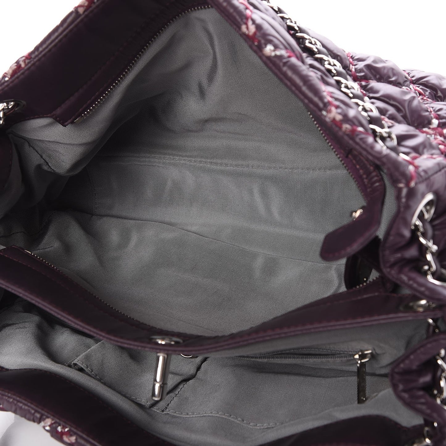 Nylon Quilted Tweed Stitch Bubble Tote Plum