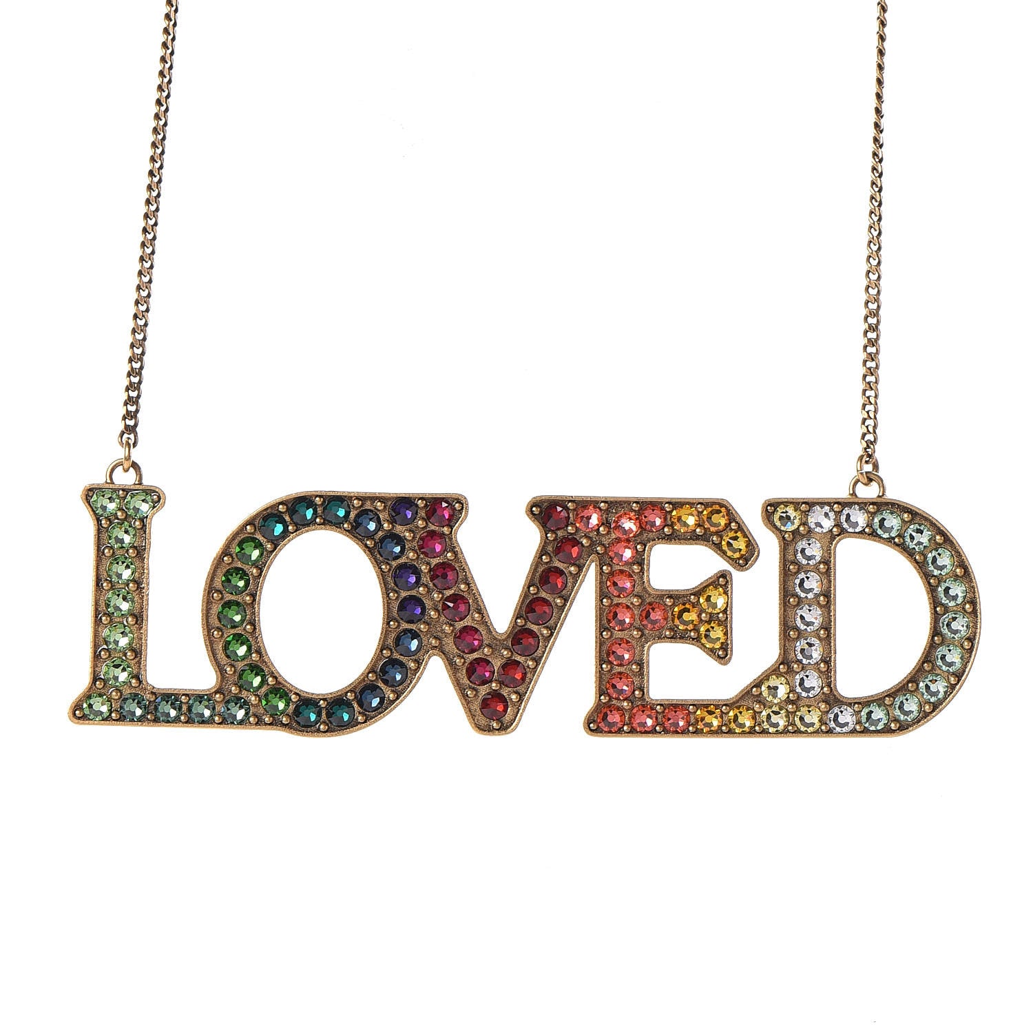Gucci Metal Crystal Loved Short Necklace Aged Gold 4 of 7
