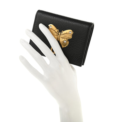 Gucci Pebbled Calfskin Butterfly Card Case Black 2 of 7
