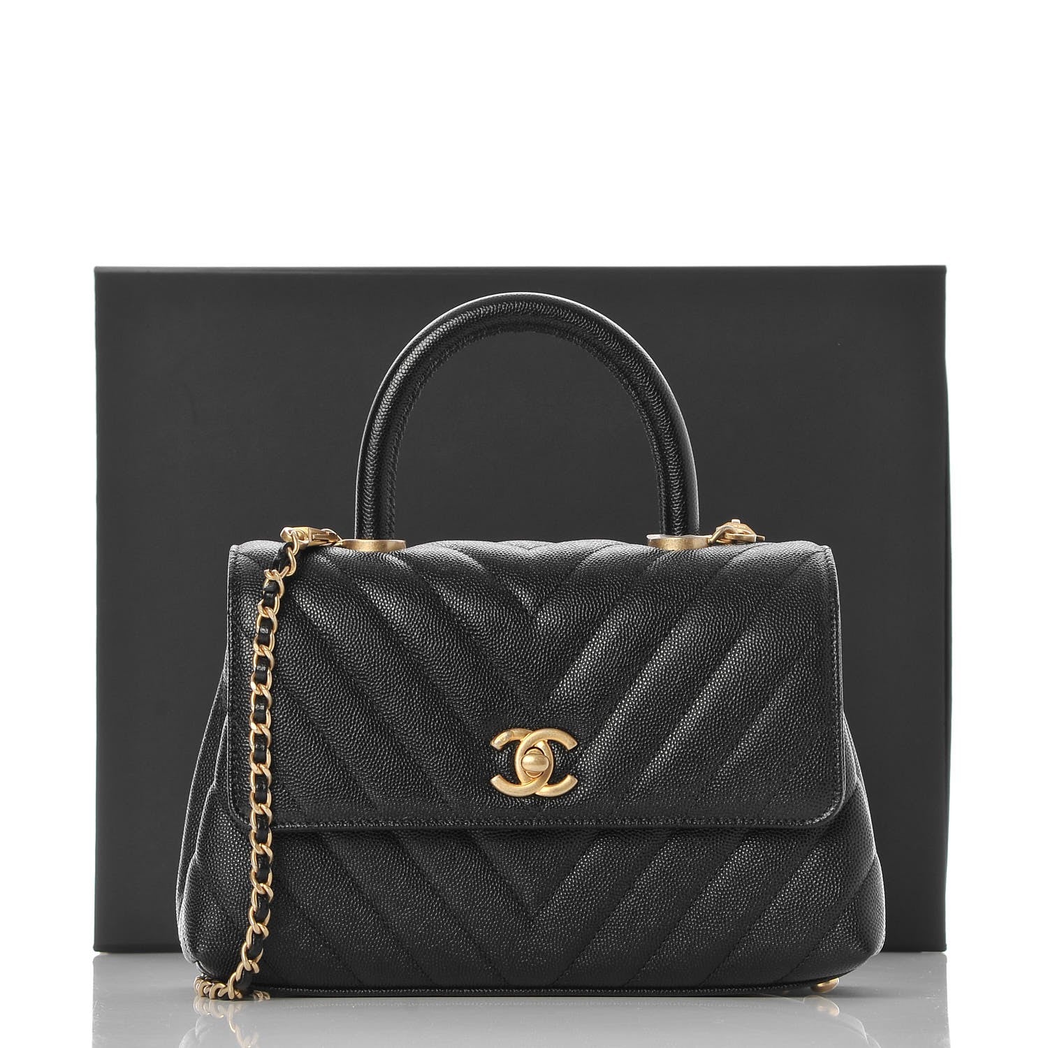 Chanel Caviar Chevron Quilted Mini Coco Handle Flap Black 8 of 8