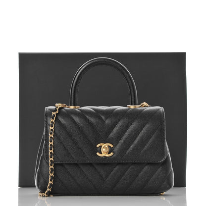 Chanel Caviar Chevron Quilted Mini Coco Handle Flap Black 8 of 8