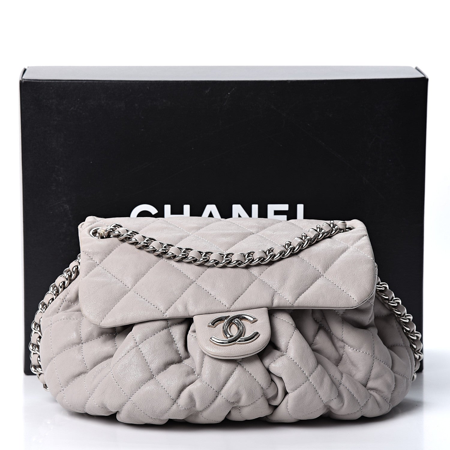 Chanel Washed Lambskin Quilted Medium Chain Around Messenger Grey 11 of 11