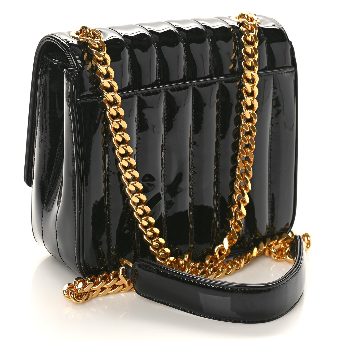 Patent Calfskin Matelasse Monogram Medium Vicky Chain Bag Black