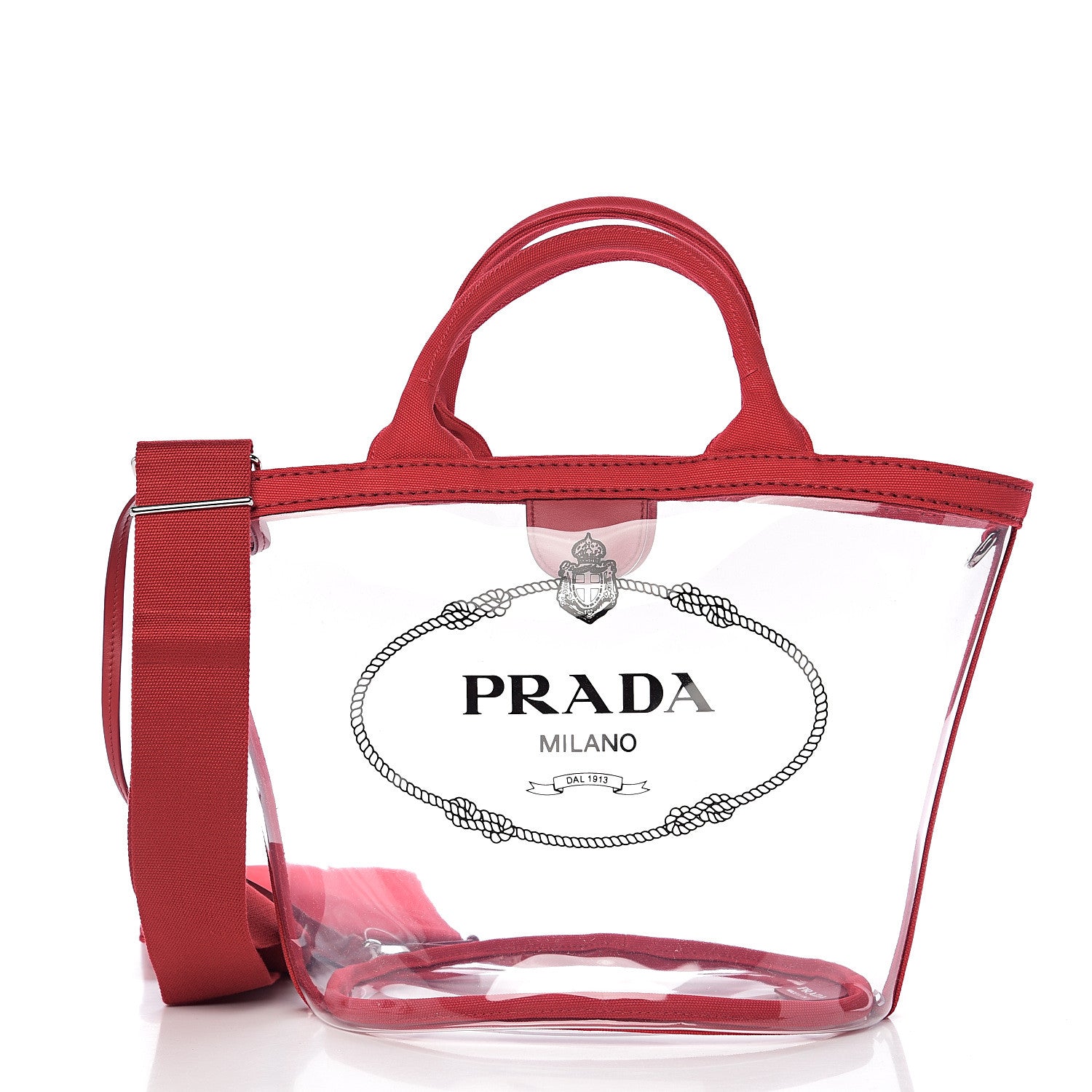 Prada Plexiglass Canapa Small Shopper Tote Rosso 2 of 10