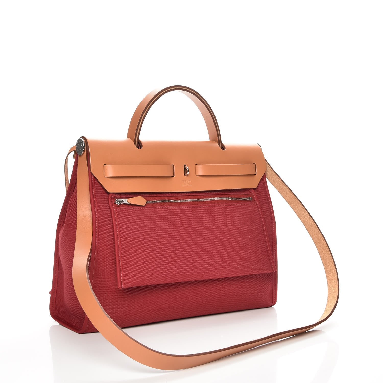 Hermes Vache Hunter Toile Herbag Zip 31 PM Rouge Grenat Natural 4 of 9