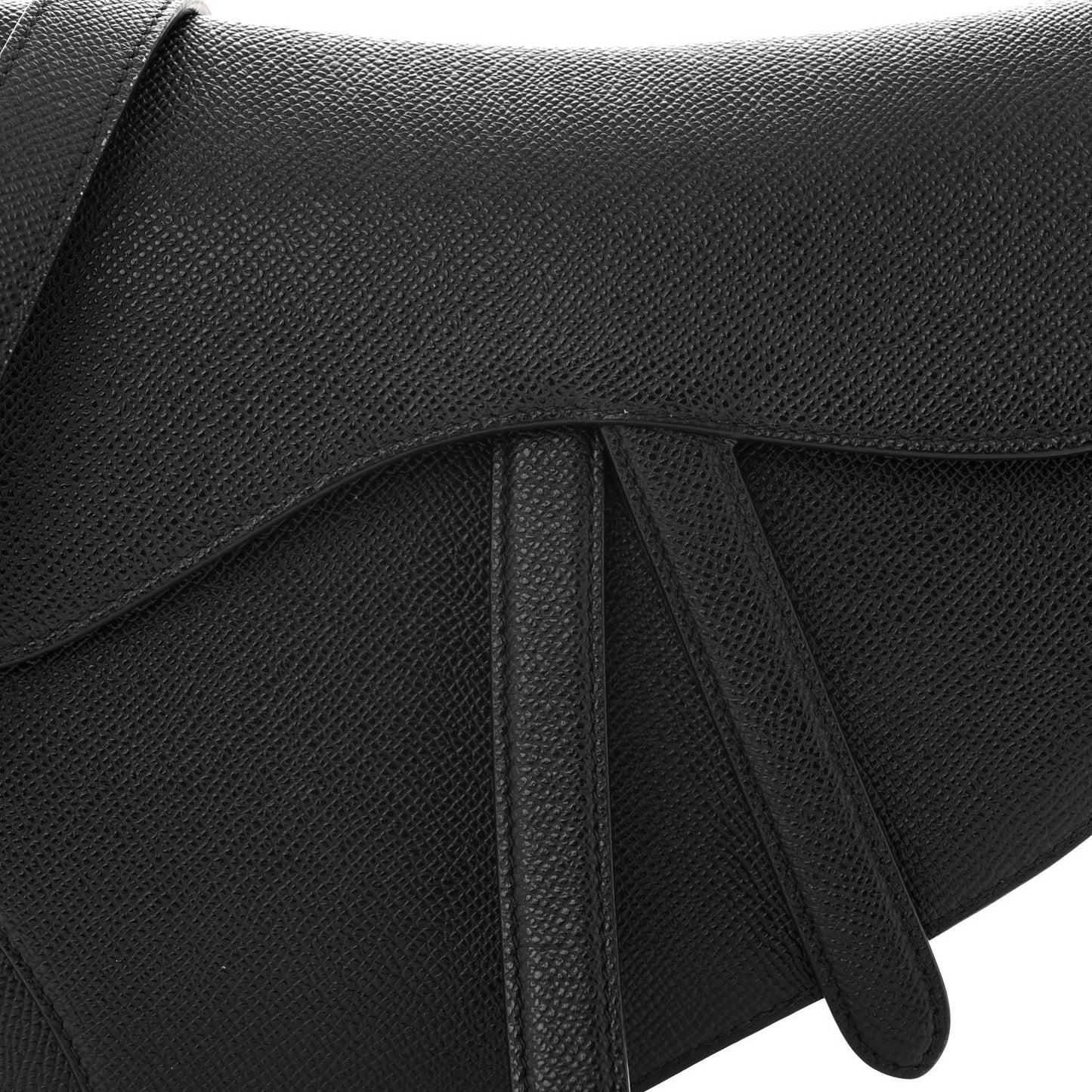 Grained Calfskin Saddle Bag With Strap Black