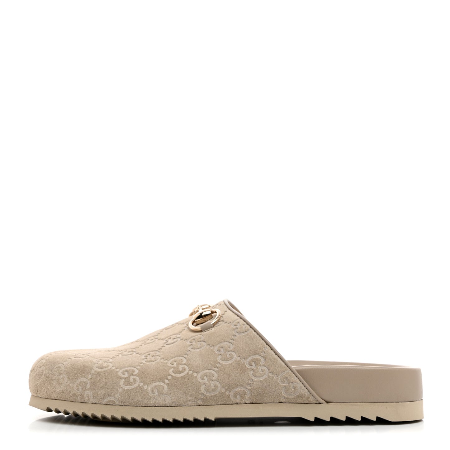 Suede Guccissima Womens Horsebit Slippers 40 Oatmeal