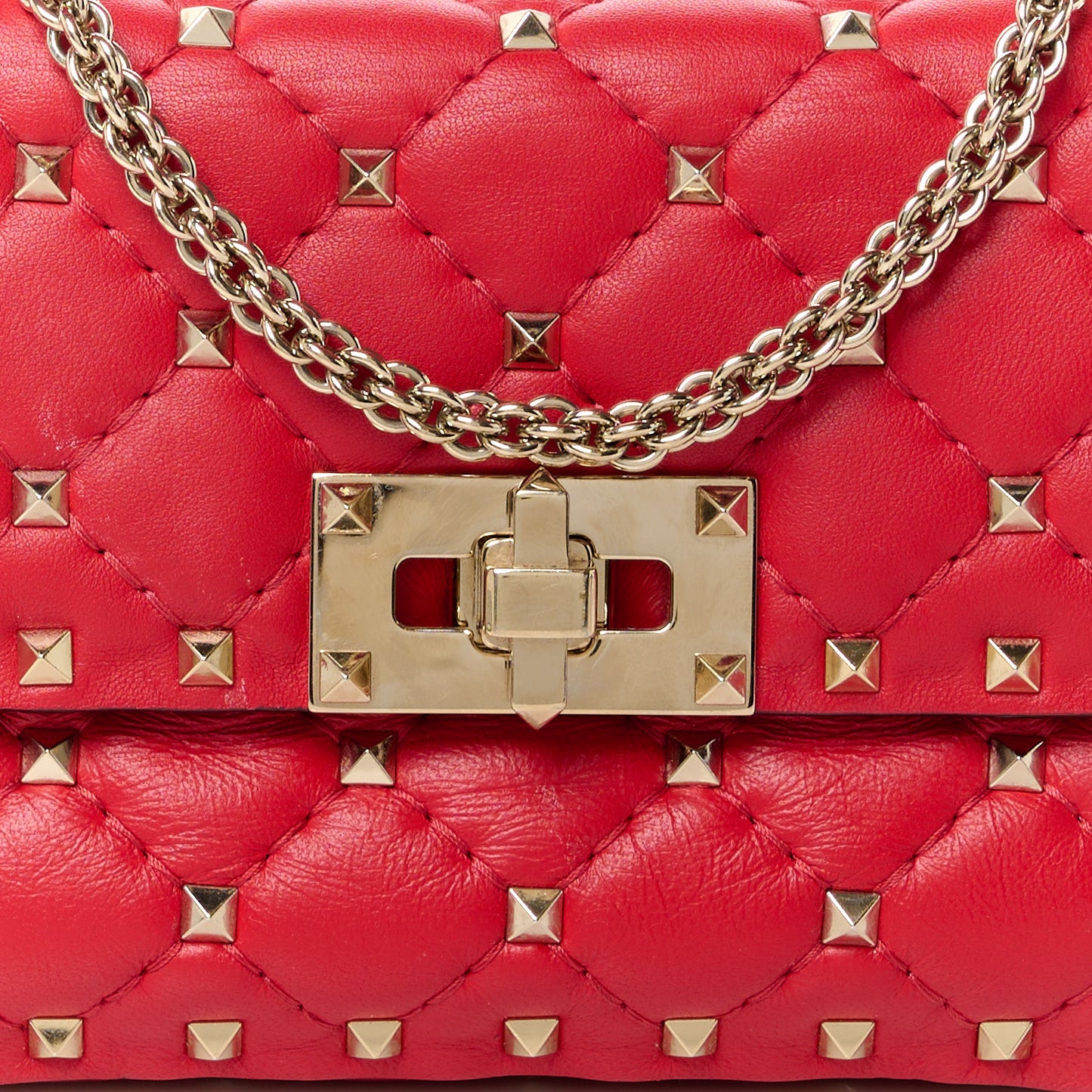 Lambskin Small Rockstud Spike Shoulder Bag Red