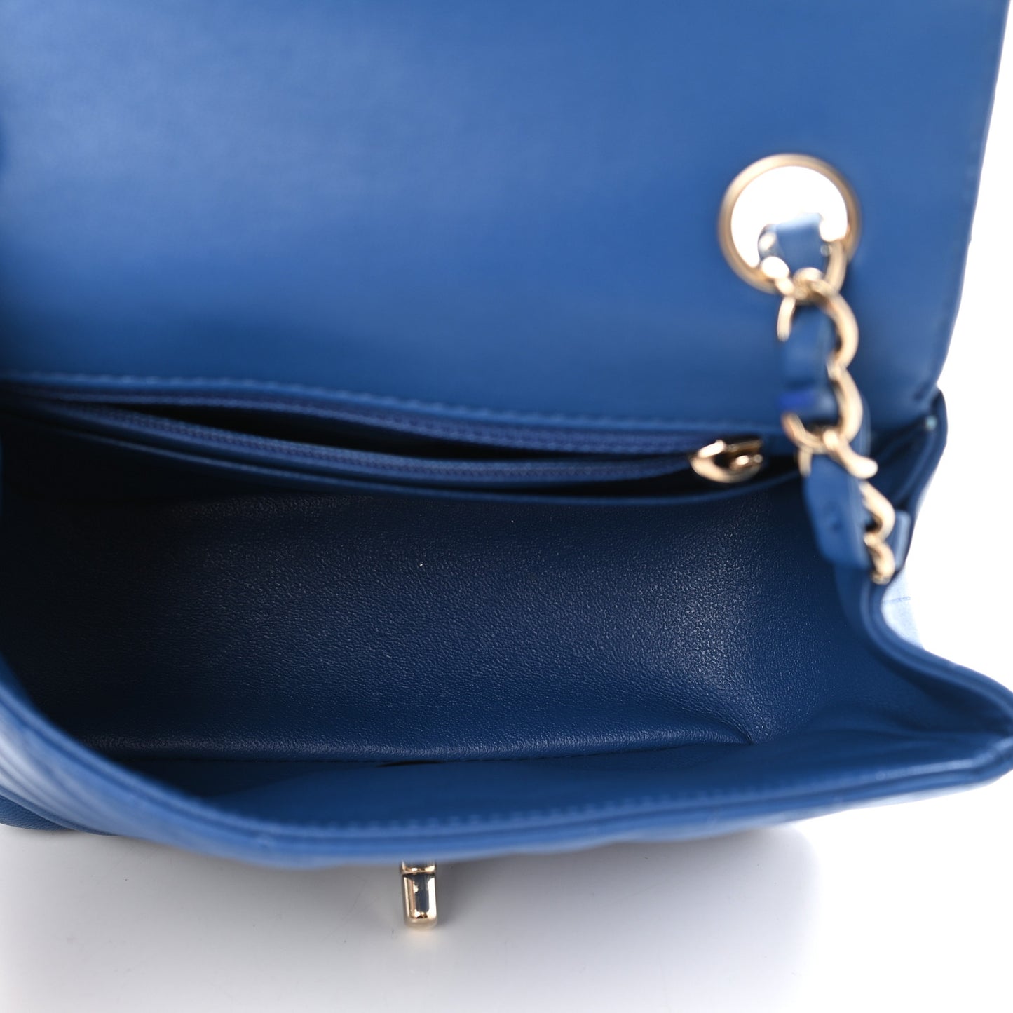Lambskin Chevron Quilted Mini Square Flap Blue