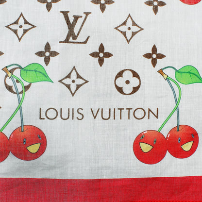 Louis Vuitton Cotton Monogram Cerises Scarf White 4 of 5