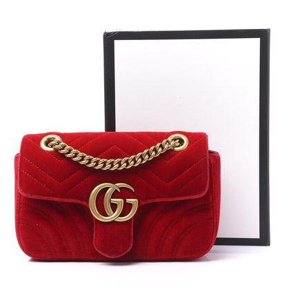 Gucci Velvet Matelasse Mini GG Marmont Shoulder Bag Hibiscus Red 10 of 10