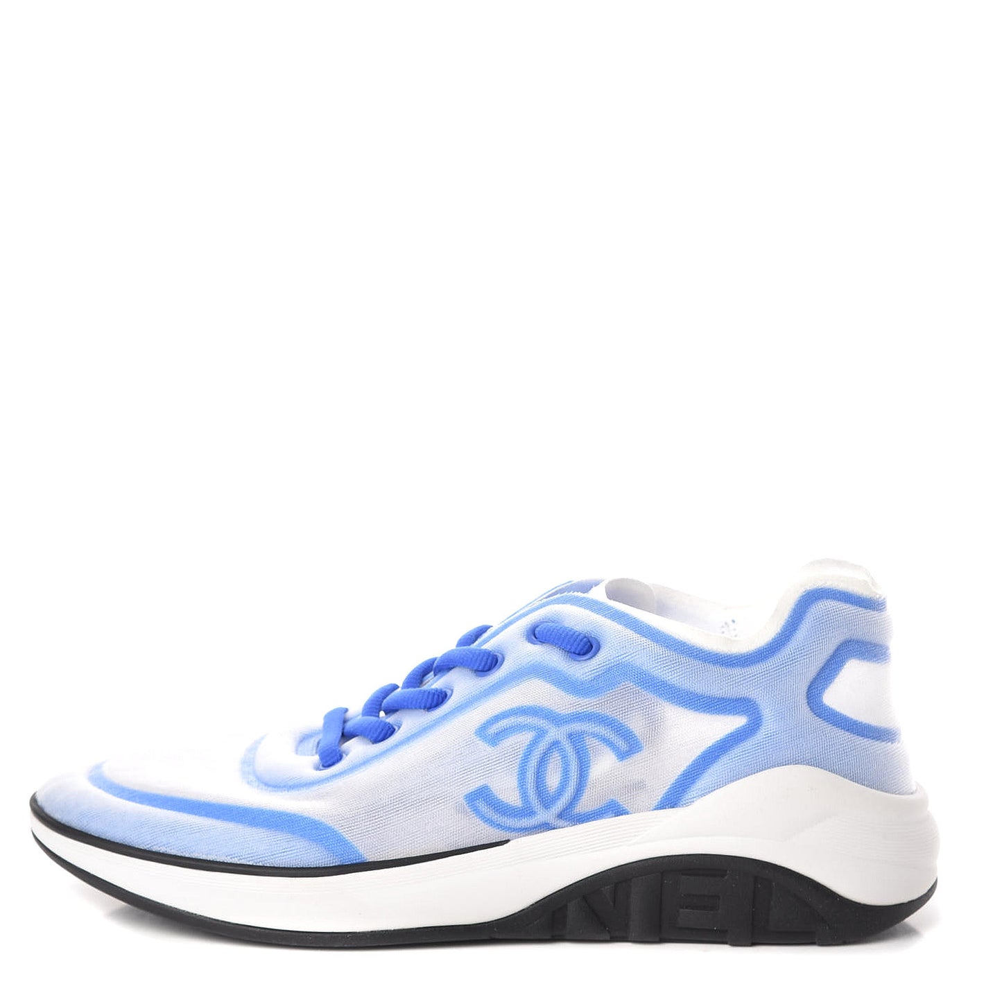 Calfskin Mesh Lycra Womens Logo Sneakers 39 White Blue