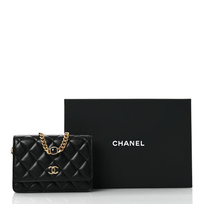 Chanel Lambskin Quilted CC Pearl Enamel Clutch on Chain WOC Black 13 of 13