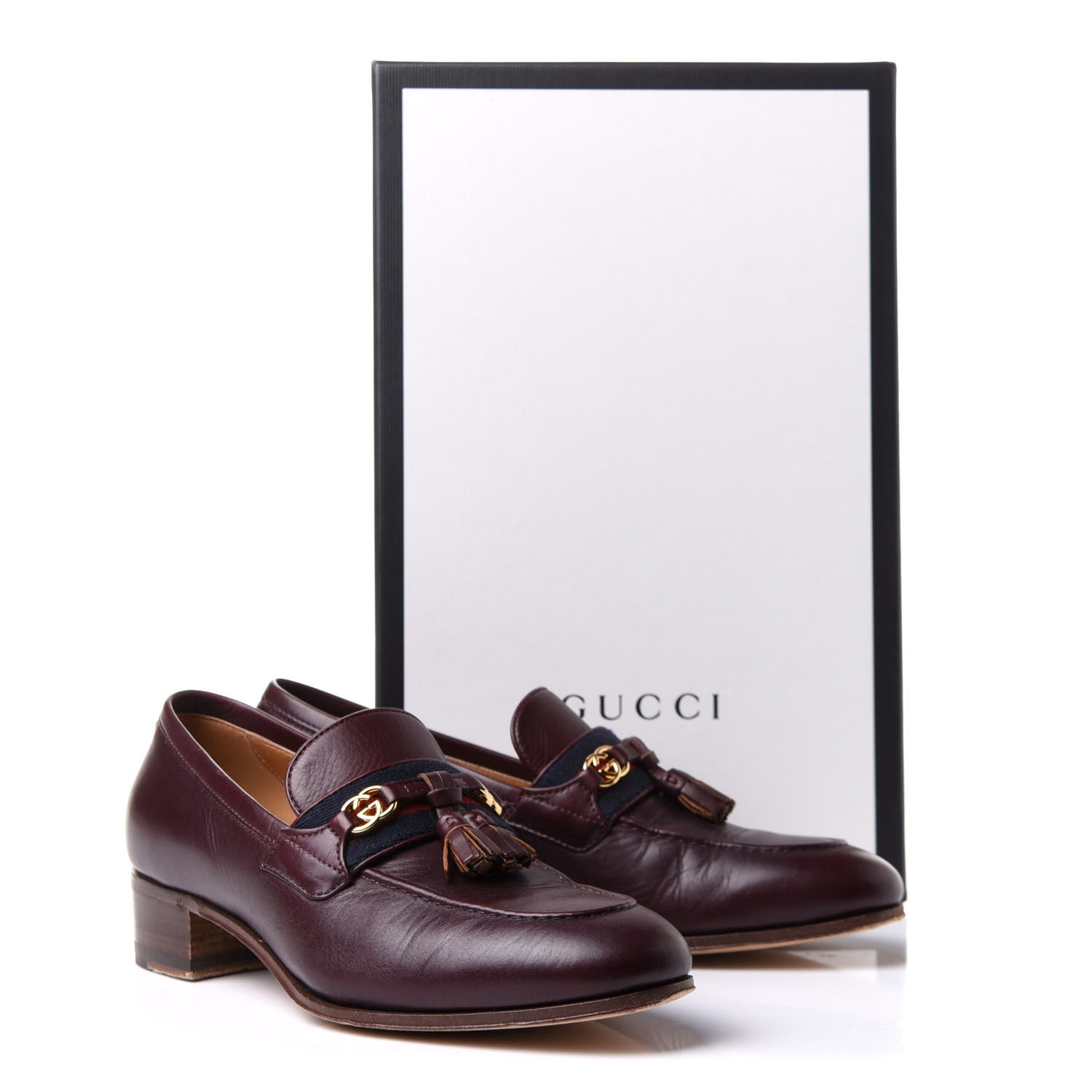 Gucci Calfskin Web Interlocking G Tassel Loafers 35.5 Ruby Bordeaux 12 of 12