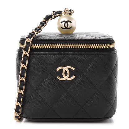 Chanel Caviar Quilted Mini Pearl On Top Vanity Case With Chain Black 1 of 11